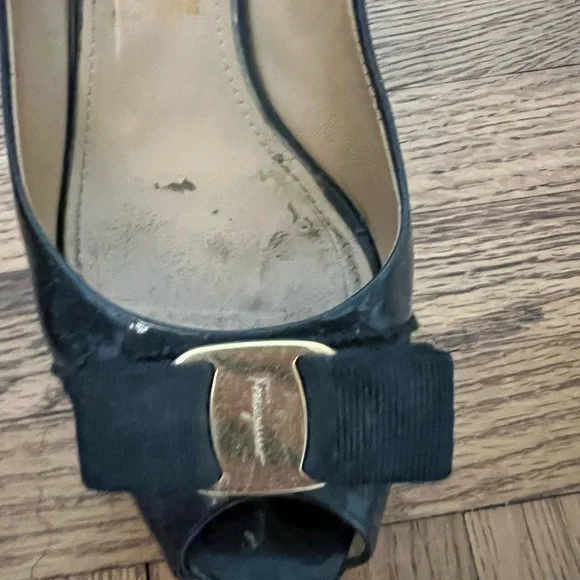 Salvatore Ferragamo Black Flats with Gold Accent - Picture 3 of 6